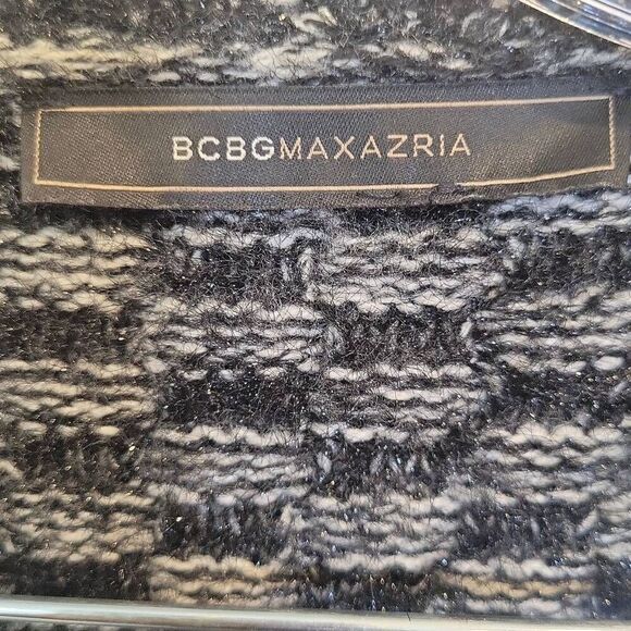 BCBG MaxAzria 3/4 Sleeve Open Front Cardigan Sweater Black White M - Picture 3 of 6